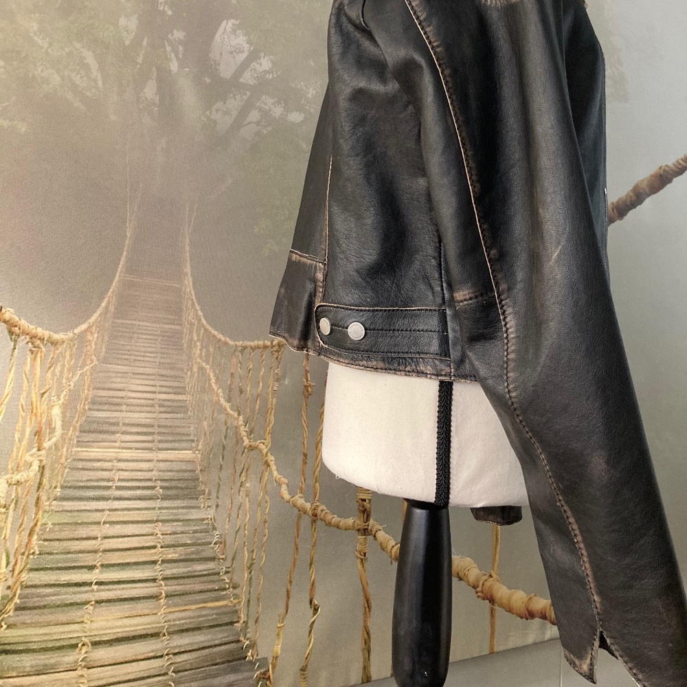 NWT  Mauritius Distressed Lamb Skin Moto Zip-Up Jacket 🤩🤩 - Picture 6 of 16